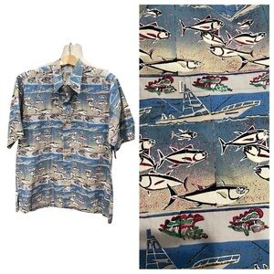 Vintage Kahala Avi Hawaiian Islands‎ Tuna Sport Fishing Hawaiian Shirt SZ L